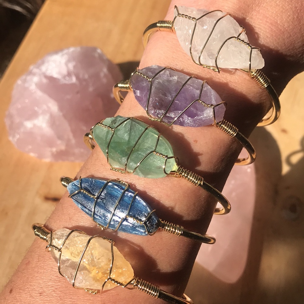 Rough stone cuff bangles